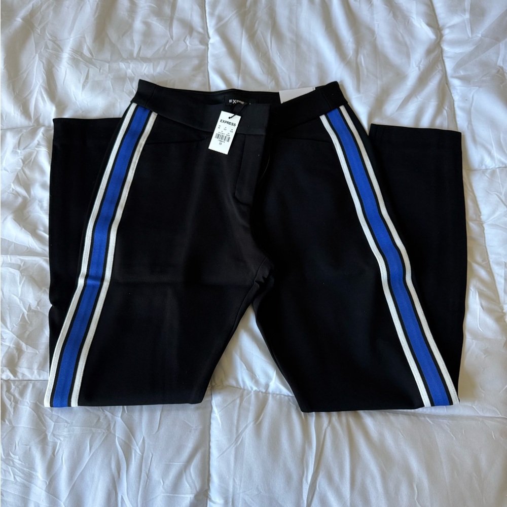 Express Skinny Mid Rise Stretch Pants w/ Blue Stripe